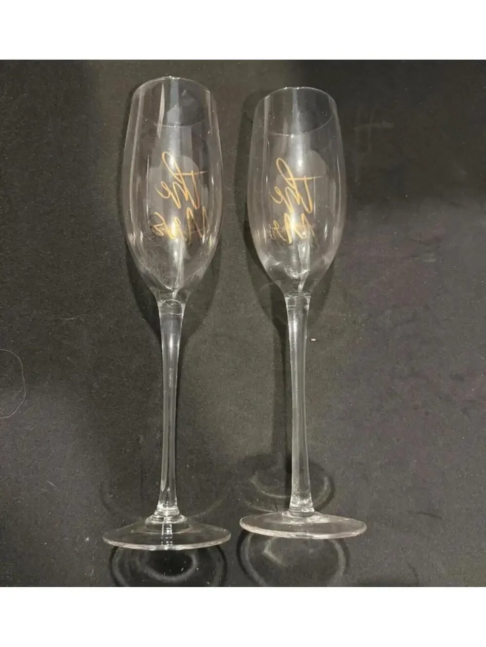 Set of 2 Champagne Flutes with Gold 'Mr & Mrs' Lettering Cheers to Us